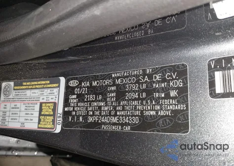 2021 Kia Forte Lxs из США, поврежденный, VIN 3KPF24AD9ME334330